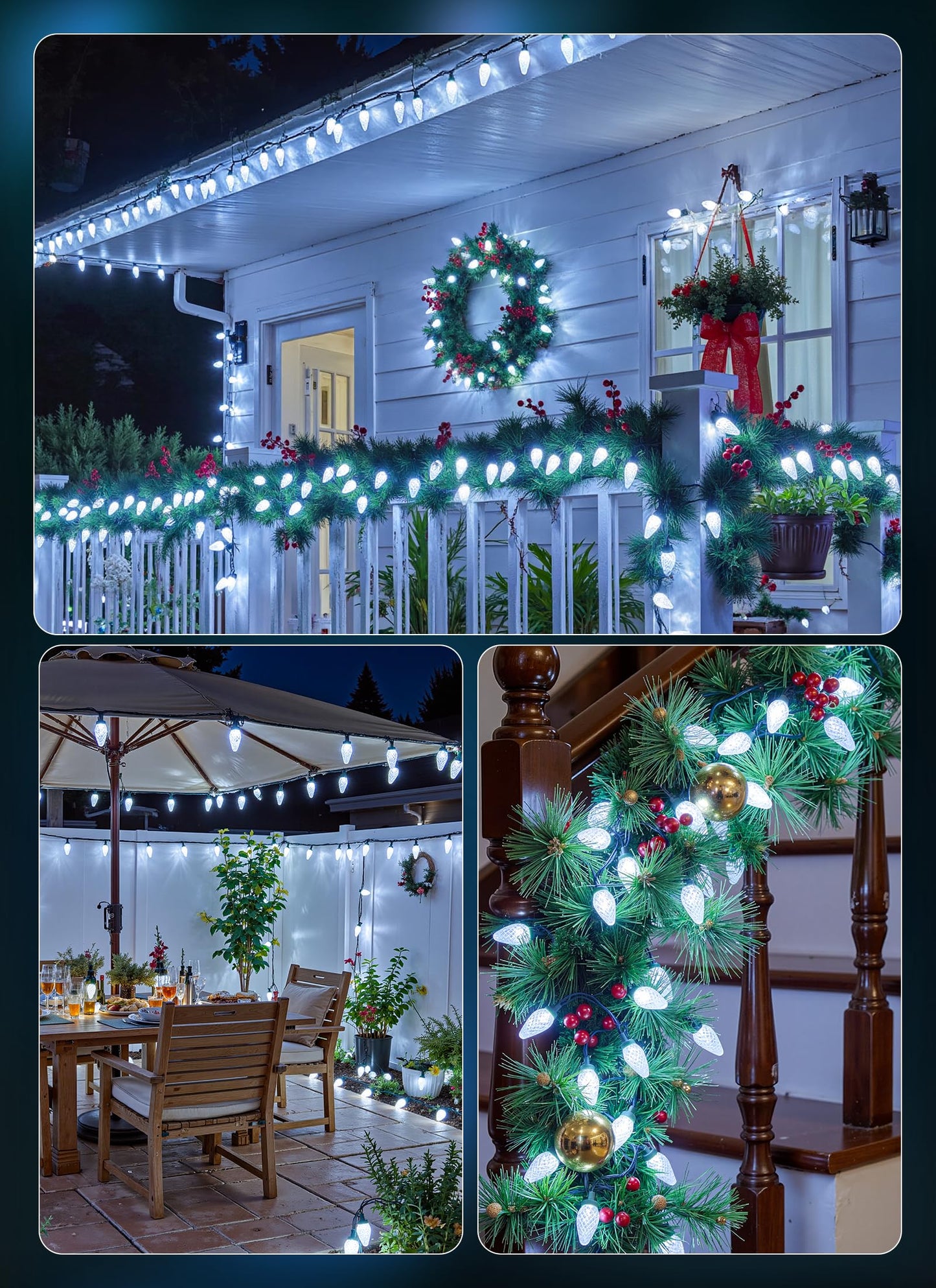 C9 Led Christmas Lights Outdoor  72 Ft 110 Led C9 String Lights  8 Modes & Timer Connectable Waterproof For Christmas Tree Light Indoor Outdoor Roofline Patio Garden Yard Xmas Decoration  White 2 Pack