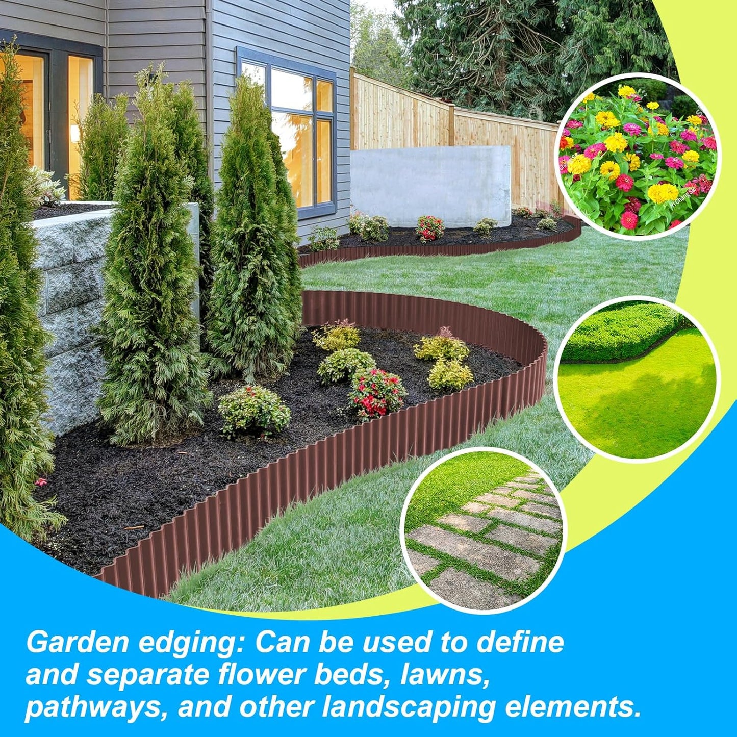 LAVEVE Corrugated Metal Garden Edging 8" x 20Ft, Landscape Edging Border for Lawn, Flower Bed, Garden Fence, Paver Edging (Brown)