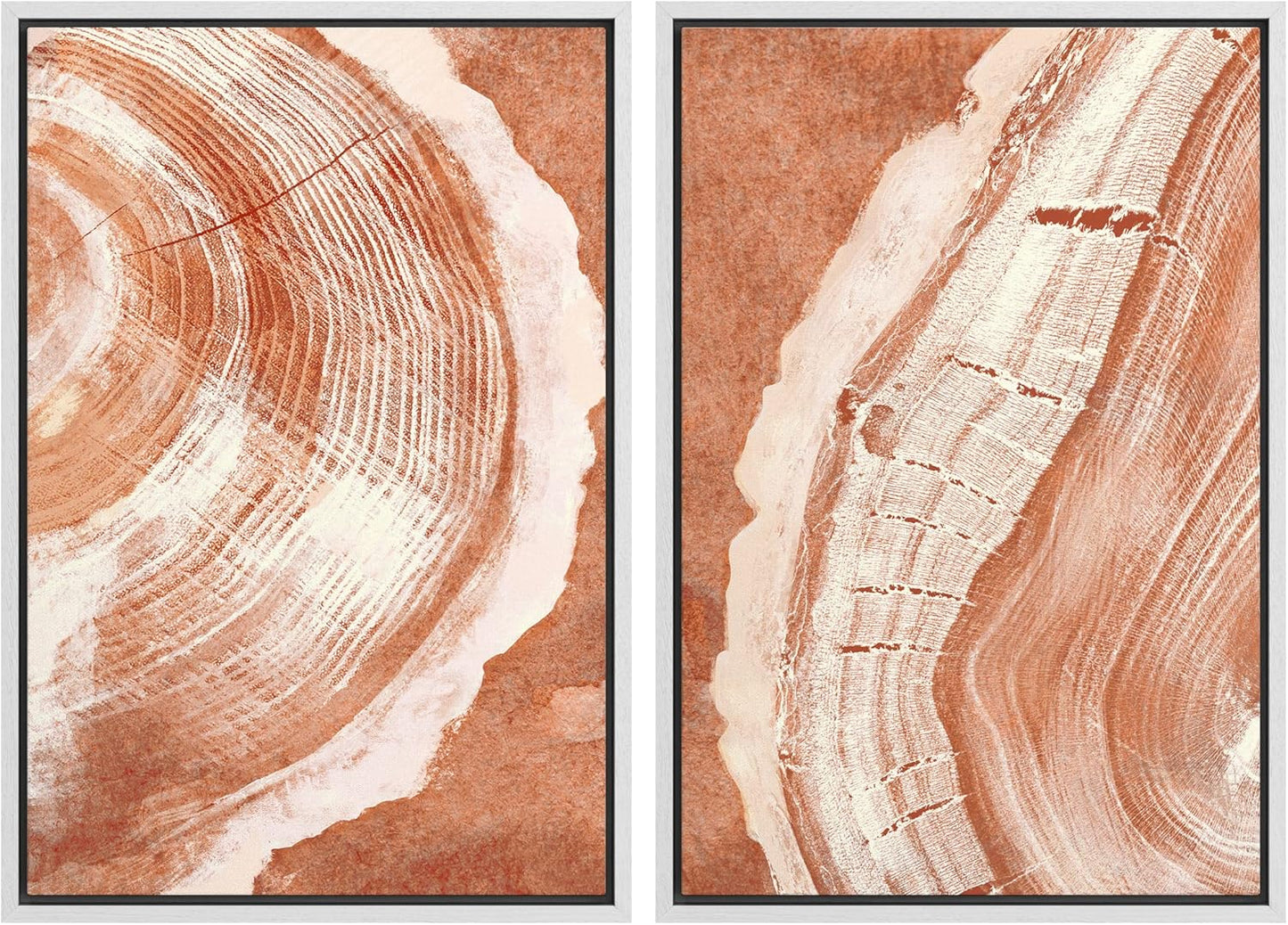 SIGNWIN Framed Canvas Print Wall Art Set Orange Closeup Wood Tree Ring Details Nature Wilderness Illustrations Modern Art Rustic Colorful Ultra for Living Room, Bedroom, Office - 16"x24"x2 White
