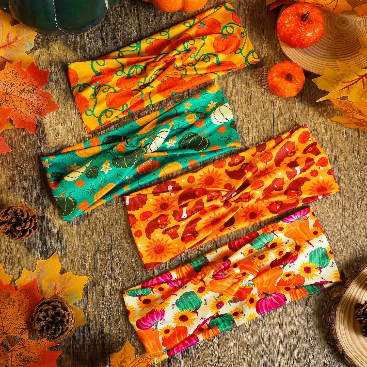 Hoteam 20 Pcs Thanksgiving Headbands Bulk for Women Pumpkin Fall Headbands Accessories Thanksgiving Hairband Elastic Non Slip Ha