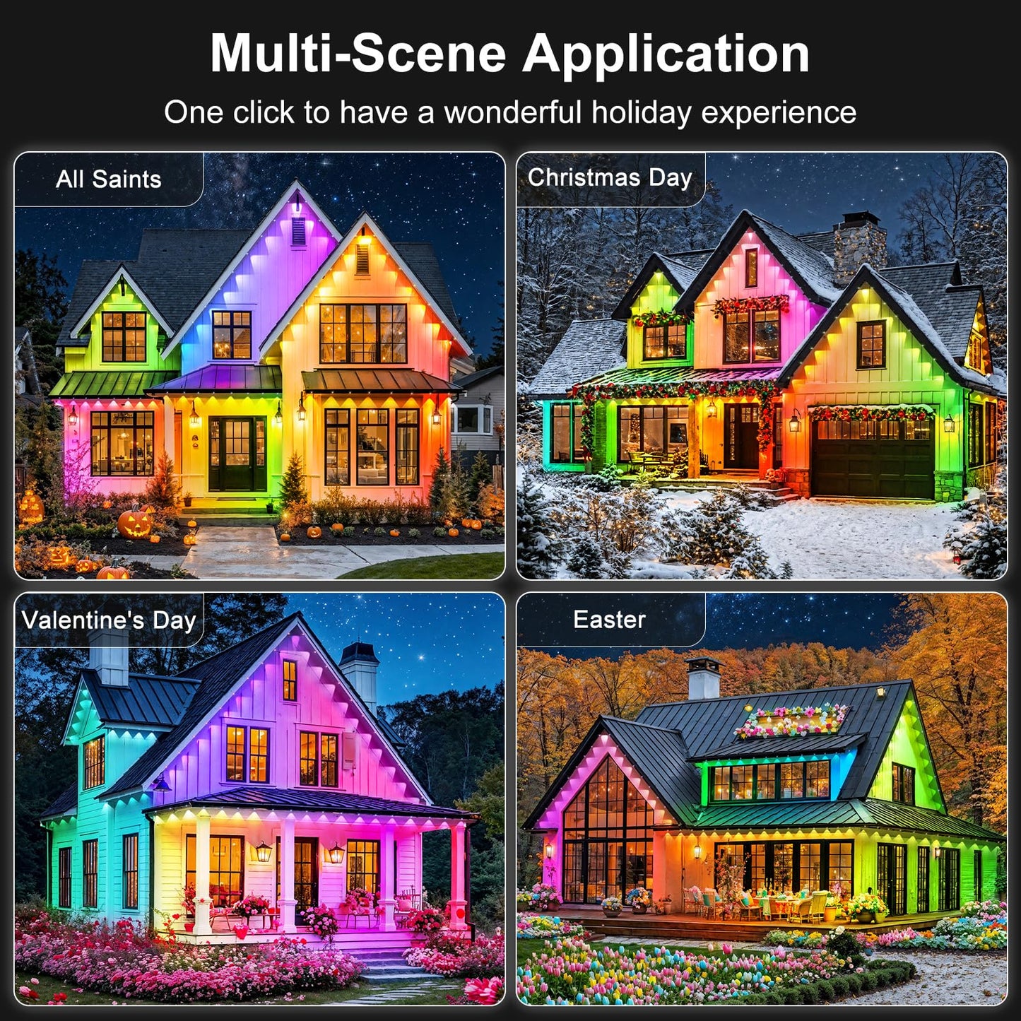 Rcuica 500Ft Permanent Outdoor Lights Waterproof With Smart App Control Remote Diy Scene Modes Music Sync Hronization Eaves Lights For Garden Decor Deck Christmas