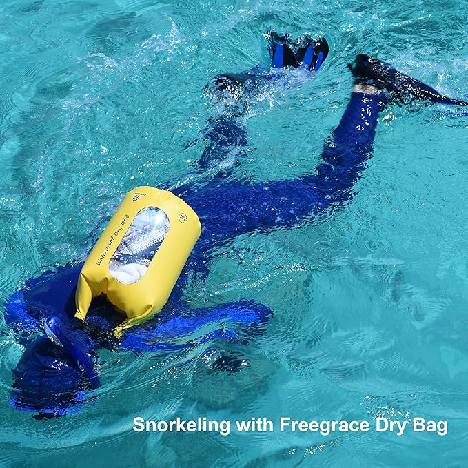 Waterproof Dry Bags Set Of 3 Dry Bag With 2 Zip Lock Seals & Detachable Shoulder Strap, Waist Pouch & Phone Case - Can Be Submerged Into Water - For Swimming (Yellow(Window), 5L)