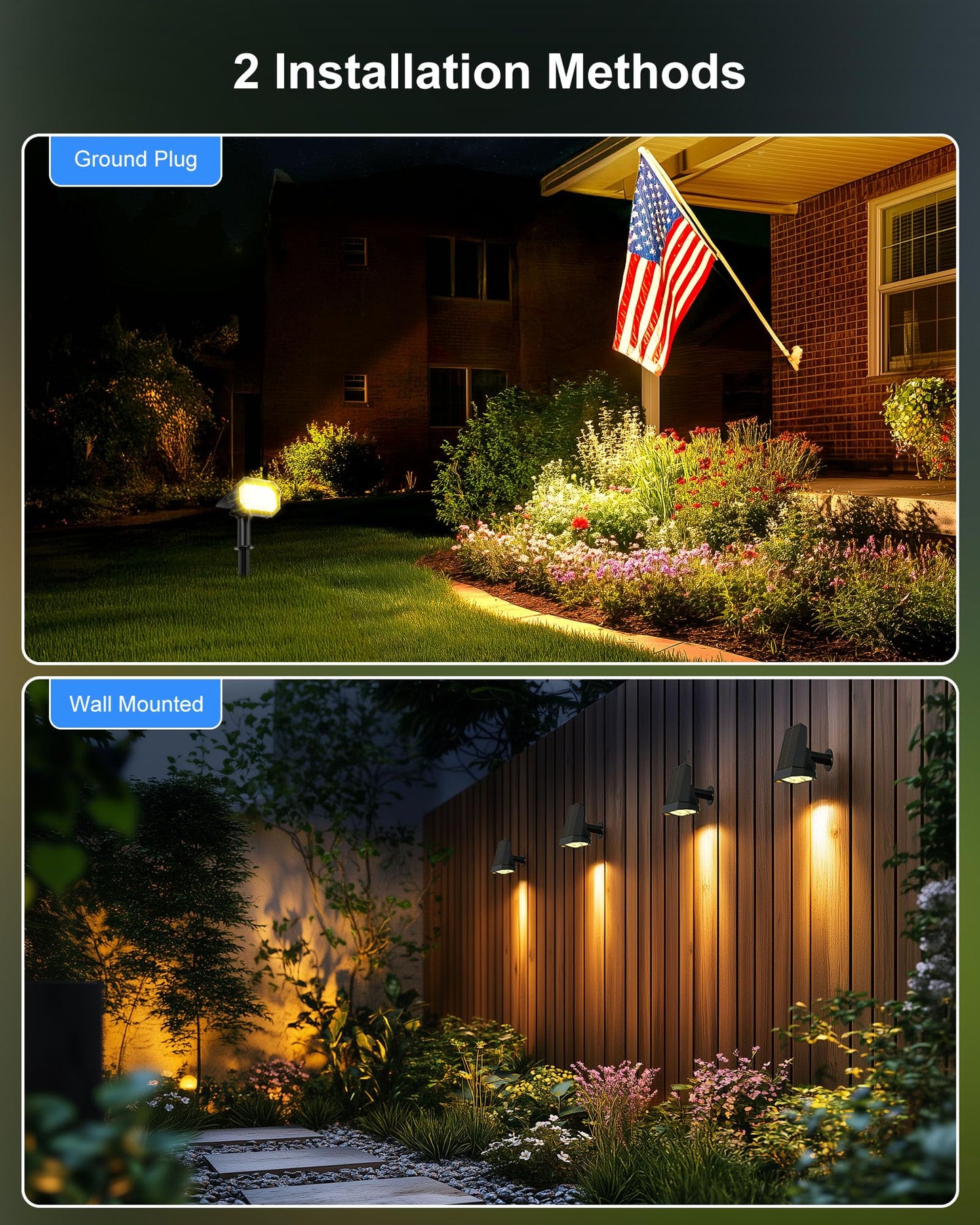 Brightown Solar Lights Outdoor with 58 LED & Auto ON/Off, IP67 Solar Spot Lights Outdoor with 3 Light Intensities. 2-in-1 Outdoor Solar Lights for Yard, Gardens, Flag and Pathways. 4Pcs (Warm White)