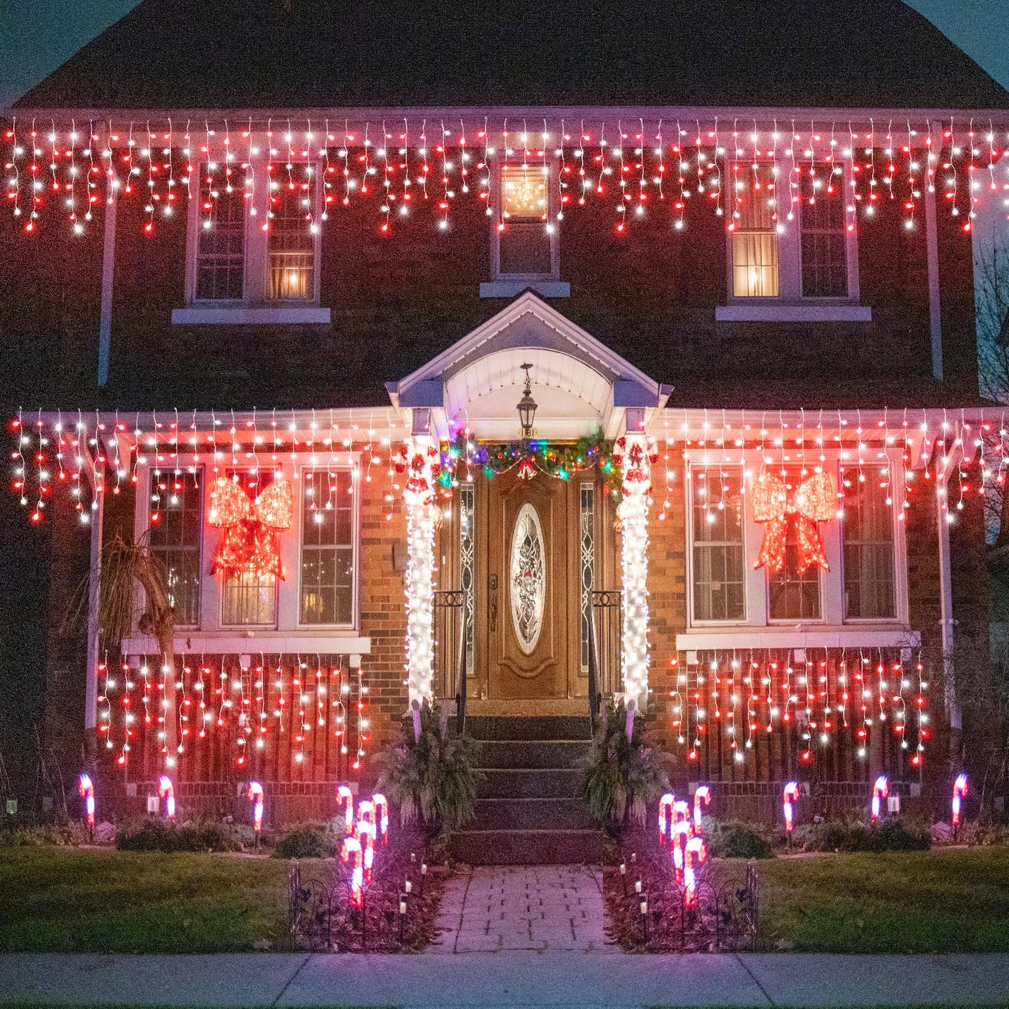 132Ft Icicle Lights For Outside  Red And White Christmas Lights Outdoor Indoor  1280 Led Twinkle With 240 Drops Short Curtain For Thanksgiving Room Home Wall Bedroom Window Decoration