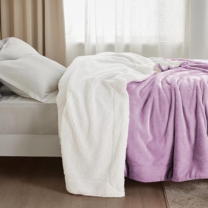 Bedsure Sherpa Fleece Throw Blanket Twin Size for Couch - Thick and Warm, Soft Fuzzy Plush Twin Blanket for Winter, Lilac, 60x80 Inches