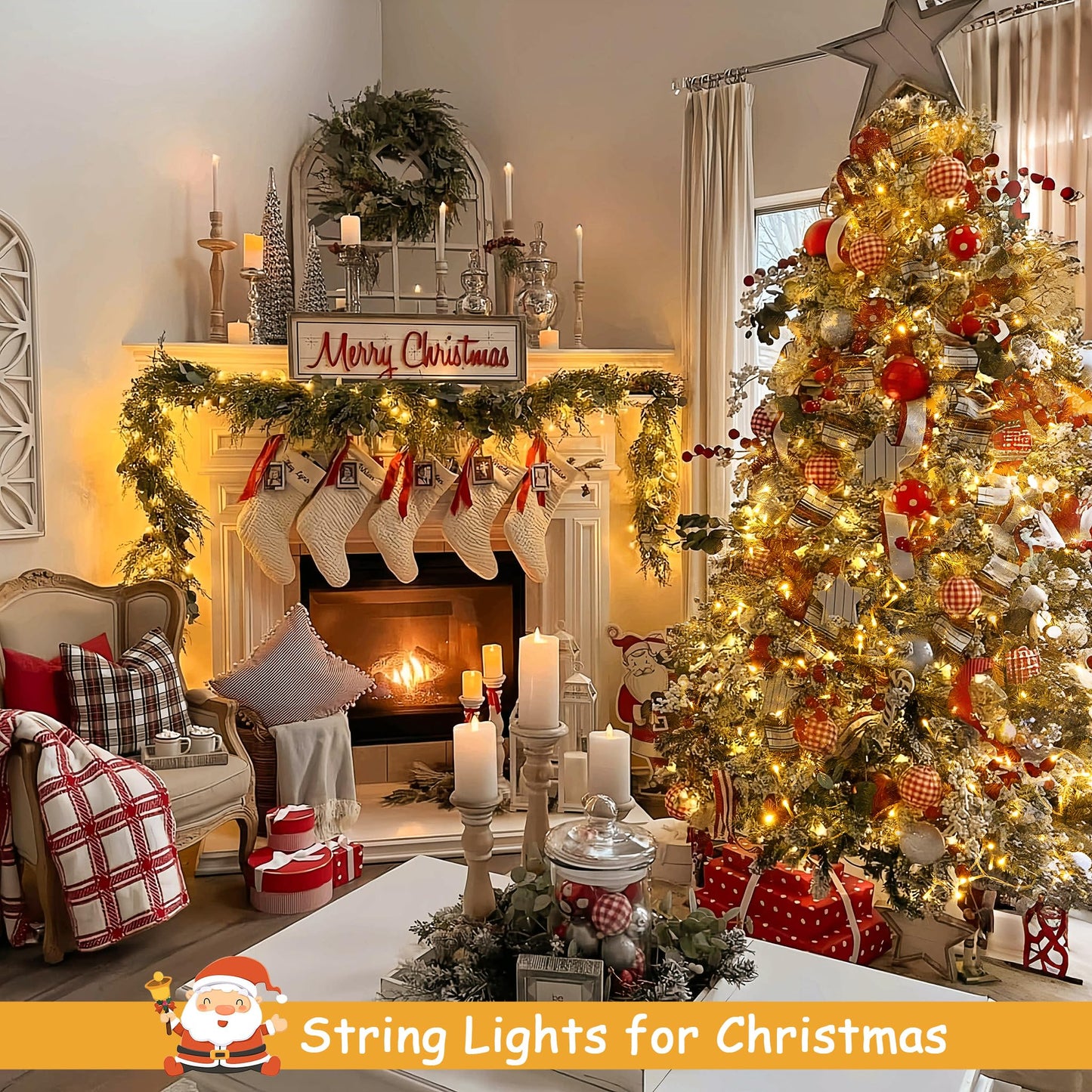 JMEXSUSS 2 Pack Battery Operated String Lights, 33ft, 100 LED, Warm White, 8 Modes, Model 690489fc-45b9-4365-
