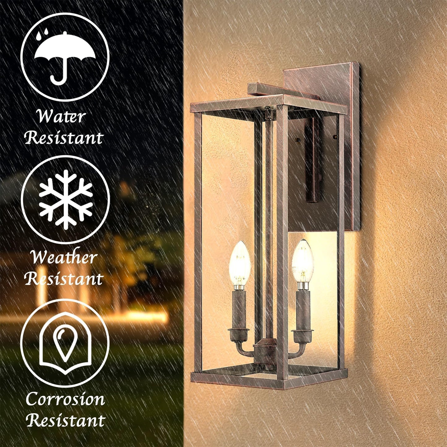 Bestshared Outdoor Wall Sconce Light, 20in Tall, Rust Metal, Model 4176, Clear Glass, Anti-Rust Fixture for Patio and Front Doorway