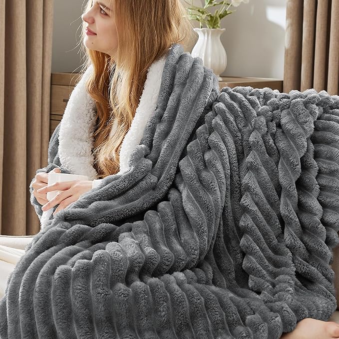 Bedsure Sherpa Throw Blanket for Couch - Super Soft, Cozy Fleece Thick Warm Blanket for Winter, GentleSoft Plush & Fluffy Throw Gift for Women, Room Decor, Dark Grey, 50x60 Inches