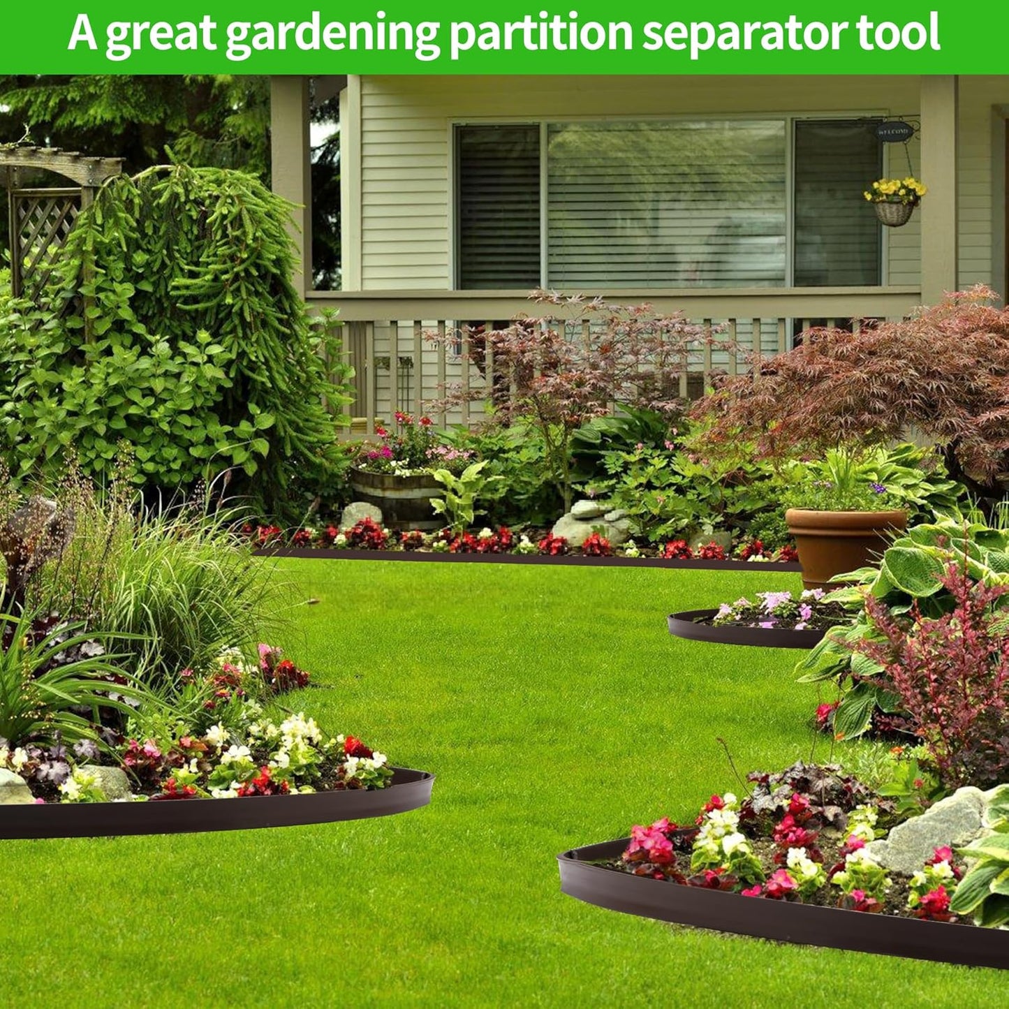 Landscape Edging Kit Flexible Lawn Edging, Landscape Edging Border 33 FT with 30 Spikes, 2" Tall No Dig Garden Edging Roll for Landscaping Flower Beds Yard Pathway (2IN x 66FT, Brown)