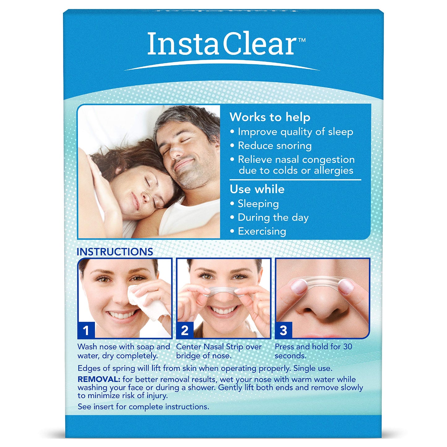 Instaclear Nasal Breathing Strips, Clear Medium 30 ct | Works Instantly, Nasal Congestion Relief, Stops Snoring, Cold & Allergy