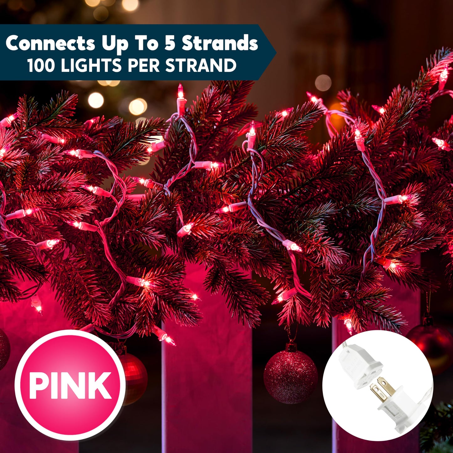 Joiedomi Christmas String Lights Indoor 200(2?100) Mini Pink Light 42.8 Ft Lighting Decor For Dorm Classroom Bedroom Holiday Wedding Party Garland Birthday Festival White Wire