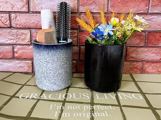 Short Kitchen Utensil Holder for Kitchen Counter Cooking Utensil Holder for Countertop Spatula Holder Small Utensil Crock Cutlery Holder Silverware Caddy Flower Vase (Stone Blue)