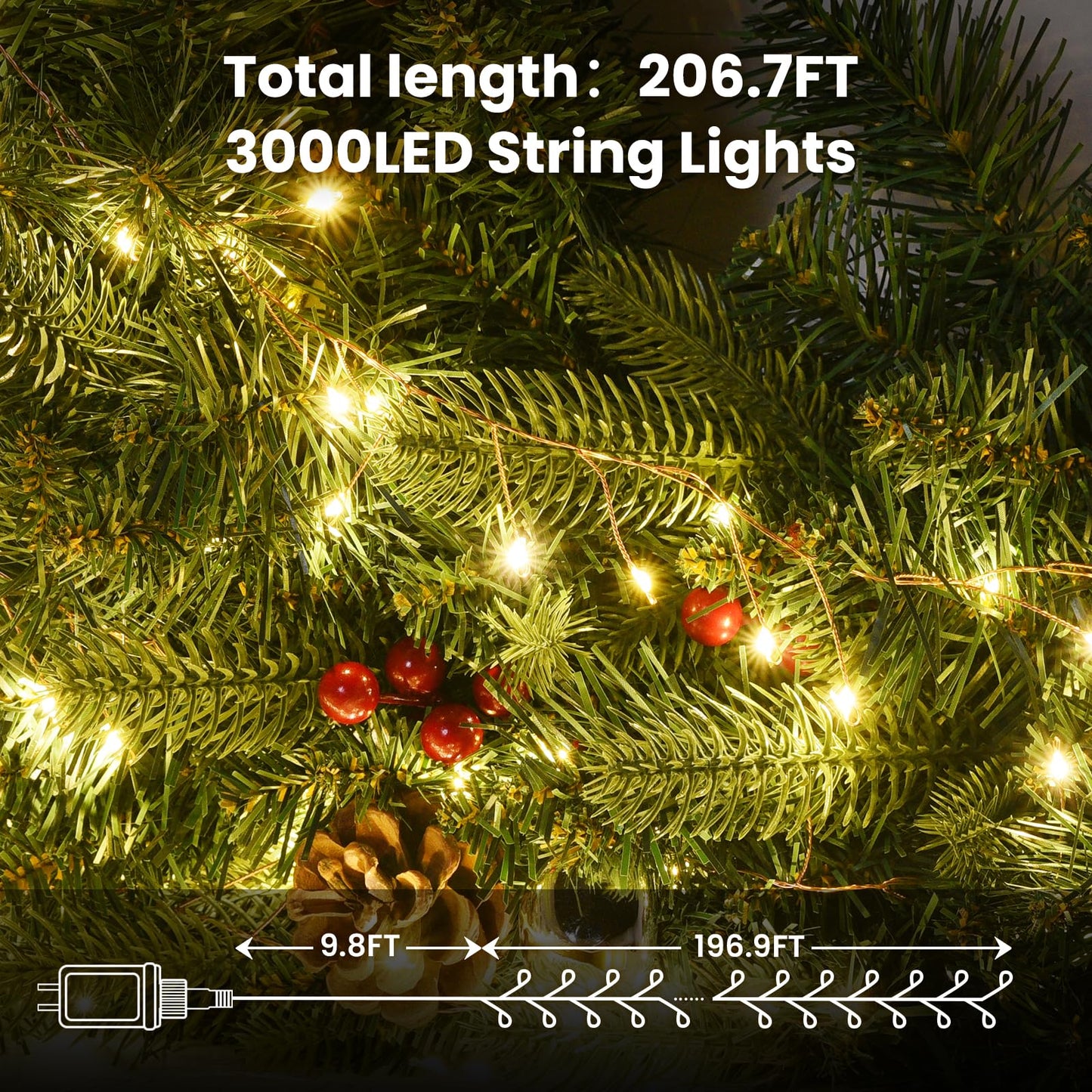 Dailyart Fairy Lights Plug In  3000 Led Cluster Lights With Timer 195Ft Waterproof Warm Twinkle String Light With Remote For Bedroom Wreath Garland Window Wedding Christmas Tree Decoration Gold Wire