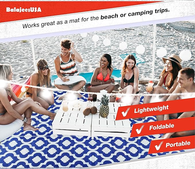 BalajeesUSA Outdoor Rug - 2 PK 5x7 Blue, Reversible Recycled Plastic Straw Outdoor Patio Rugs Clearance Waterproof Large RV Camper Mats 491