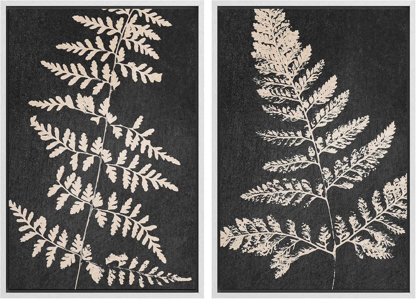SIGNWIN Canvas Print Wall Art Set Black Tan Forest Fern Plant Leaf Silhouette Nature Wilderness Illustrations Modern Art Rustic Multicolor for Living Room, Bedroom, Office - 16"x24"x2 White