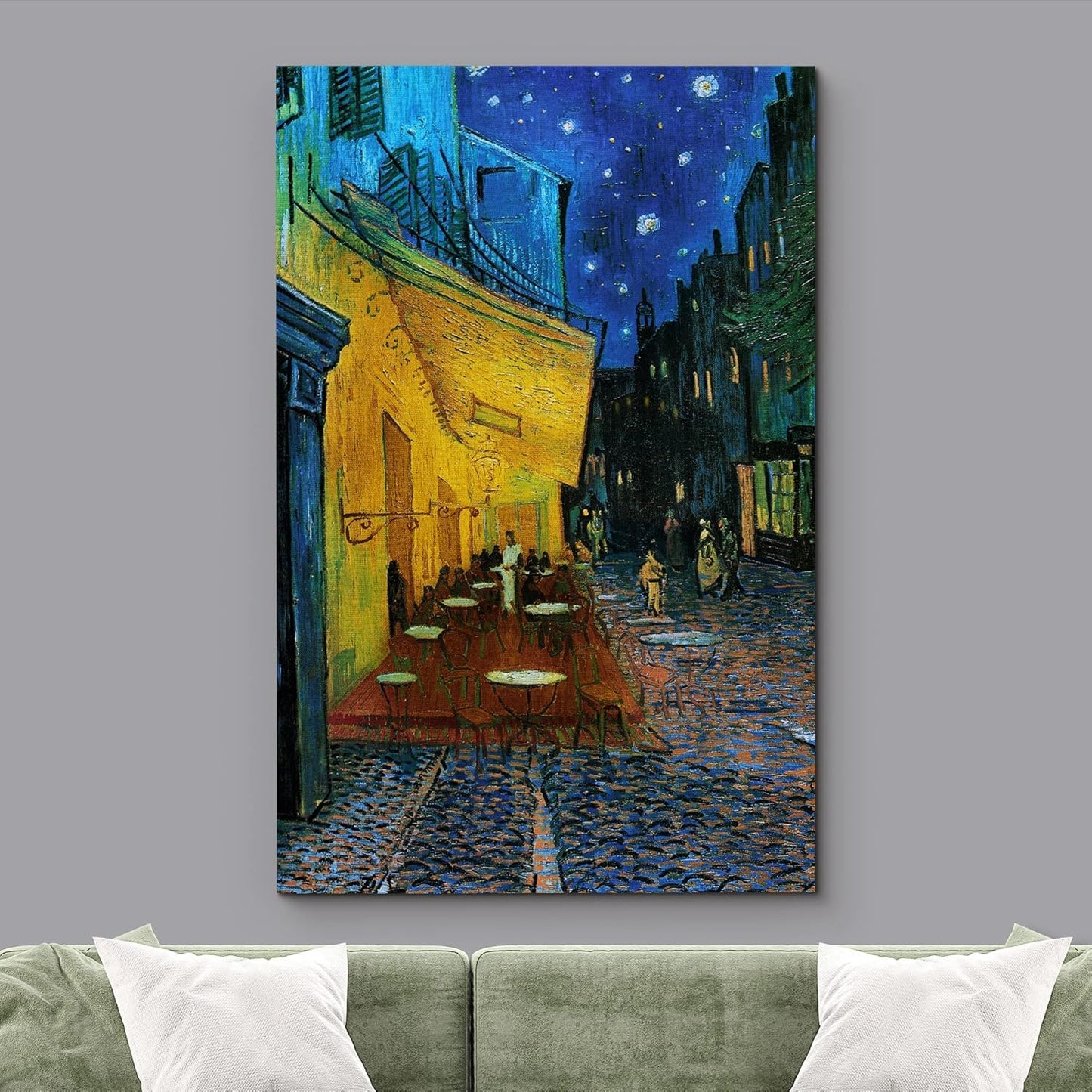 wall26 Canvas Print Wall Art Cafe Terrace at Night by Master Artist Vincent Van Gogh Nature Wilderness Illustrations Fine Art Relax/Calm Multicolor for Living Room, Bedroom, Office - 32"x48"