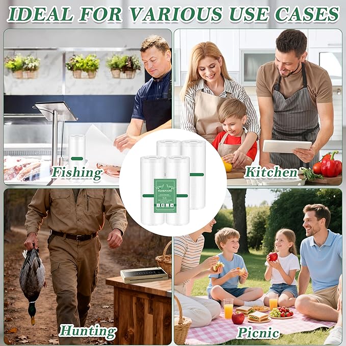 Pre-Cut Perforated Vacuum Sealer Bags Rolls 6x8 Inch,Heavy-Duty Vacuum Sealer Roll Bags 4 Rolls 120 Tear Off Bags,Easy-Tear Food Grade Storage Bags for Sous Vide, Freezer & Meat (BPA Free)