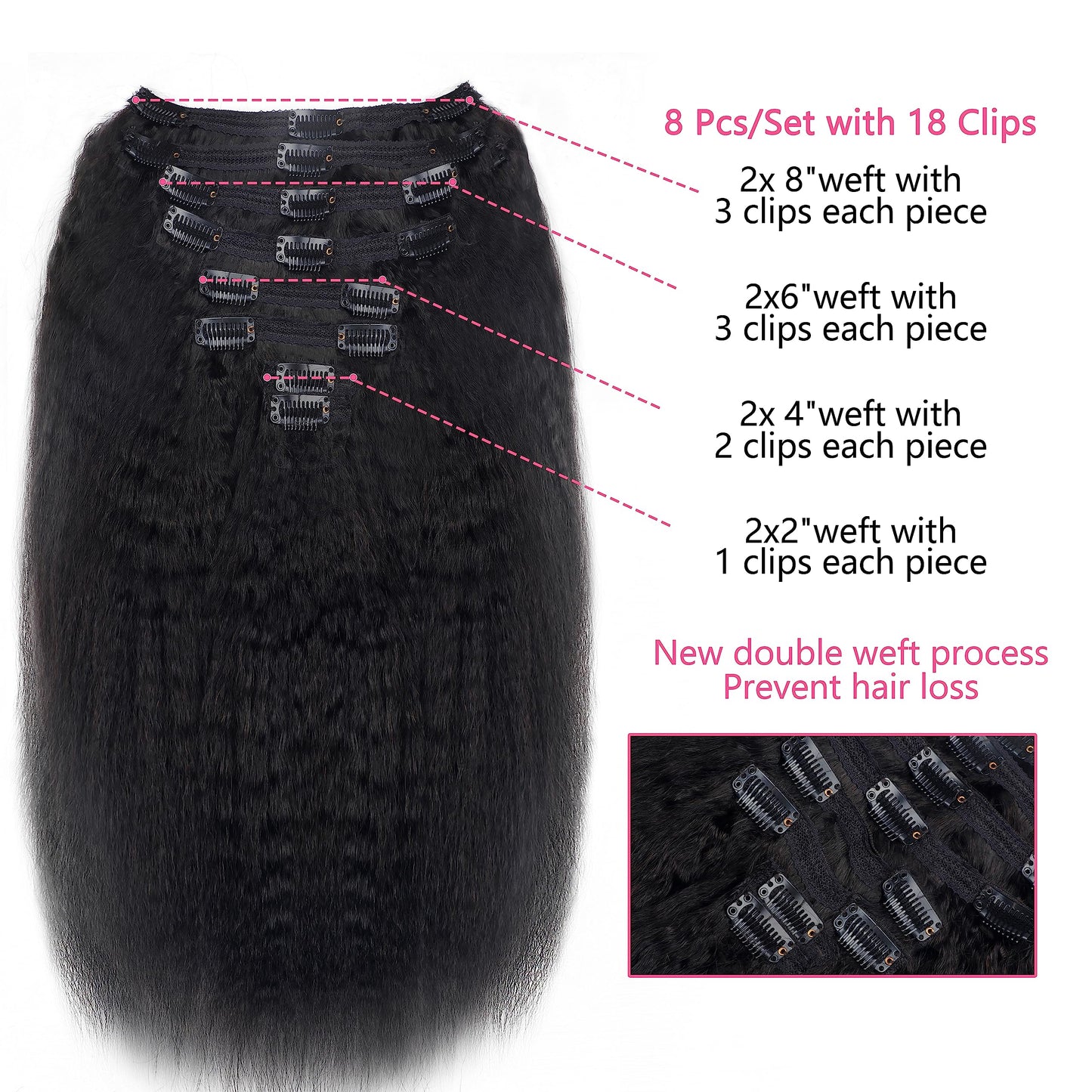 Mihugass Clip in Hair Extensions Real Human Hair Clip Ins 100% Unprocessed Brazilian Virgin Hair Clip on Hair Extensions Kinky S