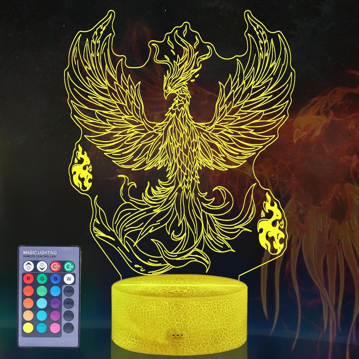 Phoenix Night Light, 3D Illusion Lamp, Phoenix Stuff with 16 Colors Changing, Remote Control, Dimmable, Kids Room Decoration, Xmas Holiday Gifts