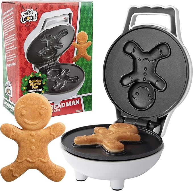 Gingerbread Man Mini Waffle Maker- Make this Christmas Special for Kids w Festive 4" Waffler Iron, Electric Nonstick Breakfast Appliance for Xmas Holiday Season, Fun Gift or Dessert, Stocking Stuffer