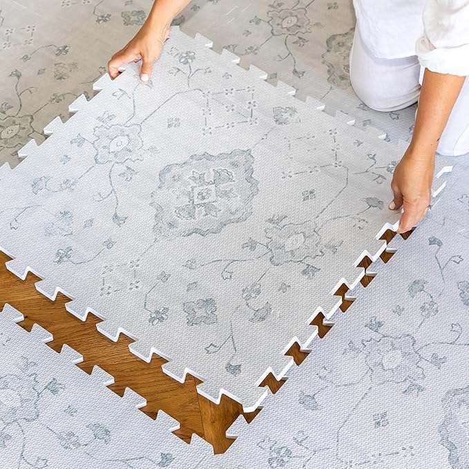 Baby Play Mat for Floor – 6x6ft Vintage Gray | Soft Non Toxic Premium EVA Foam Tiles for Tummy Time, Crawling & Playroom – Waterproof Interlocking Floor Mat for Babies & Toddlers Lillefolk (9 Tiles)