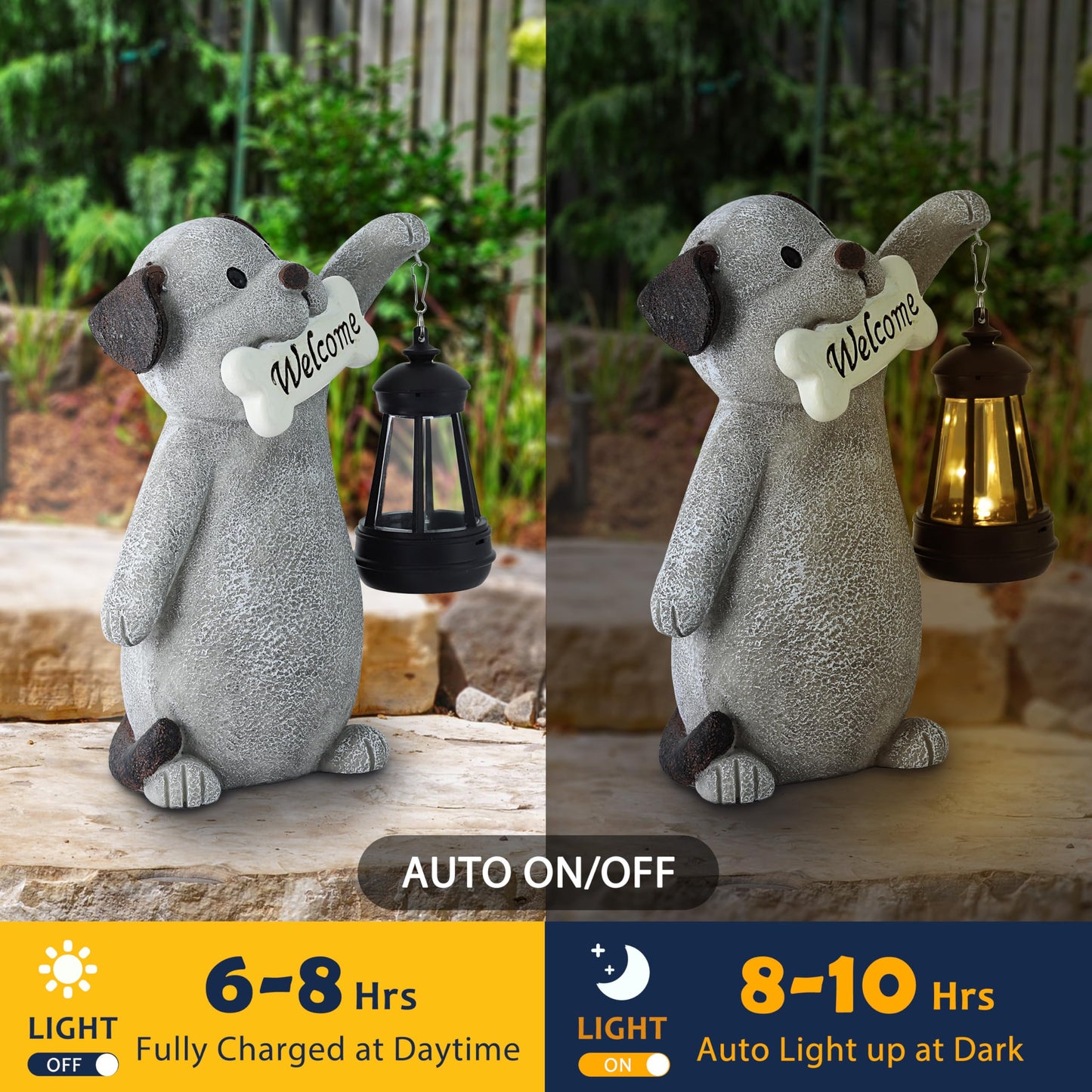 Olekki Solar Dog Garden Statue with Lantern Light ·9.2in Outdoor Decor for Yard and Patio