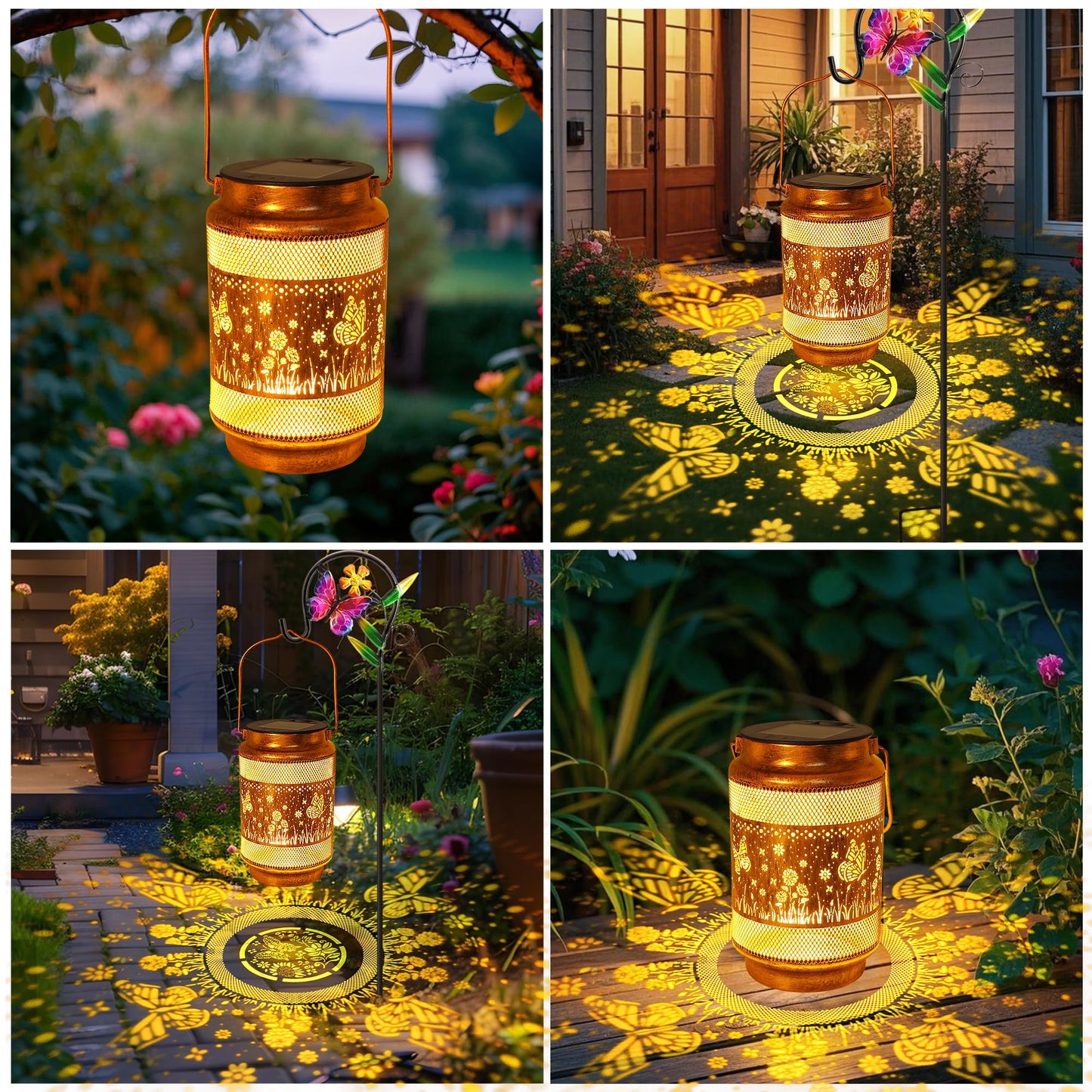 2 Pack Butterfly Solar Lanterns Outdoor Waterproof Solar Garden Decor  Birthday Gifts For Christmas Women Mom Grandma  Metal Hanging Lights With Shepherd Hook For Outside Yard Patio Pathway Porch