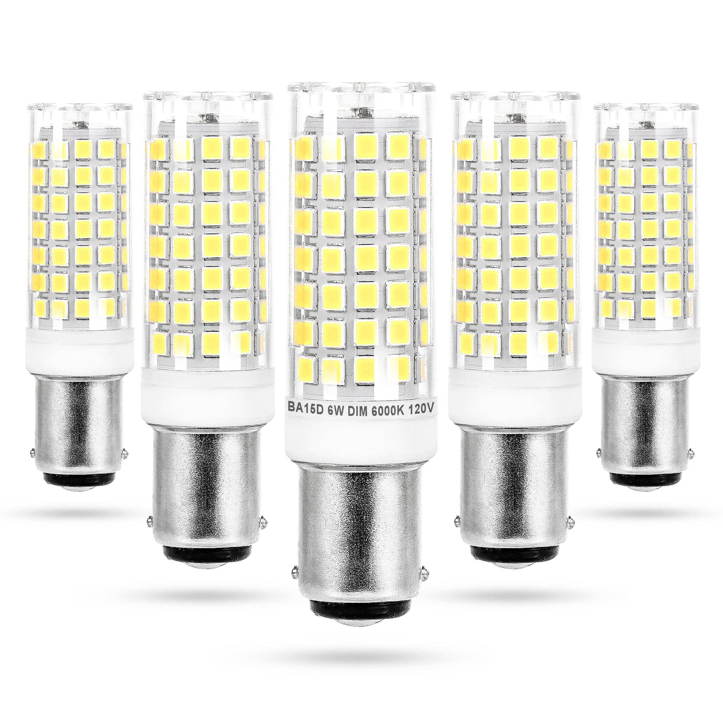 Ziomitus Dimmable BA15D LED Bulbs 6W 6000K Daylight, 5-Pack, Double Contact Bayonet Base for Sewing Machine Wall Light