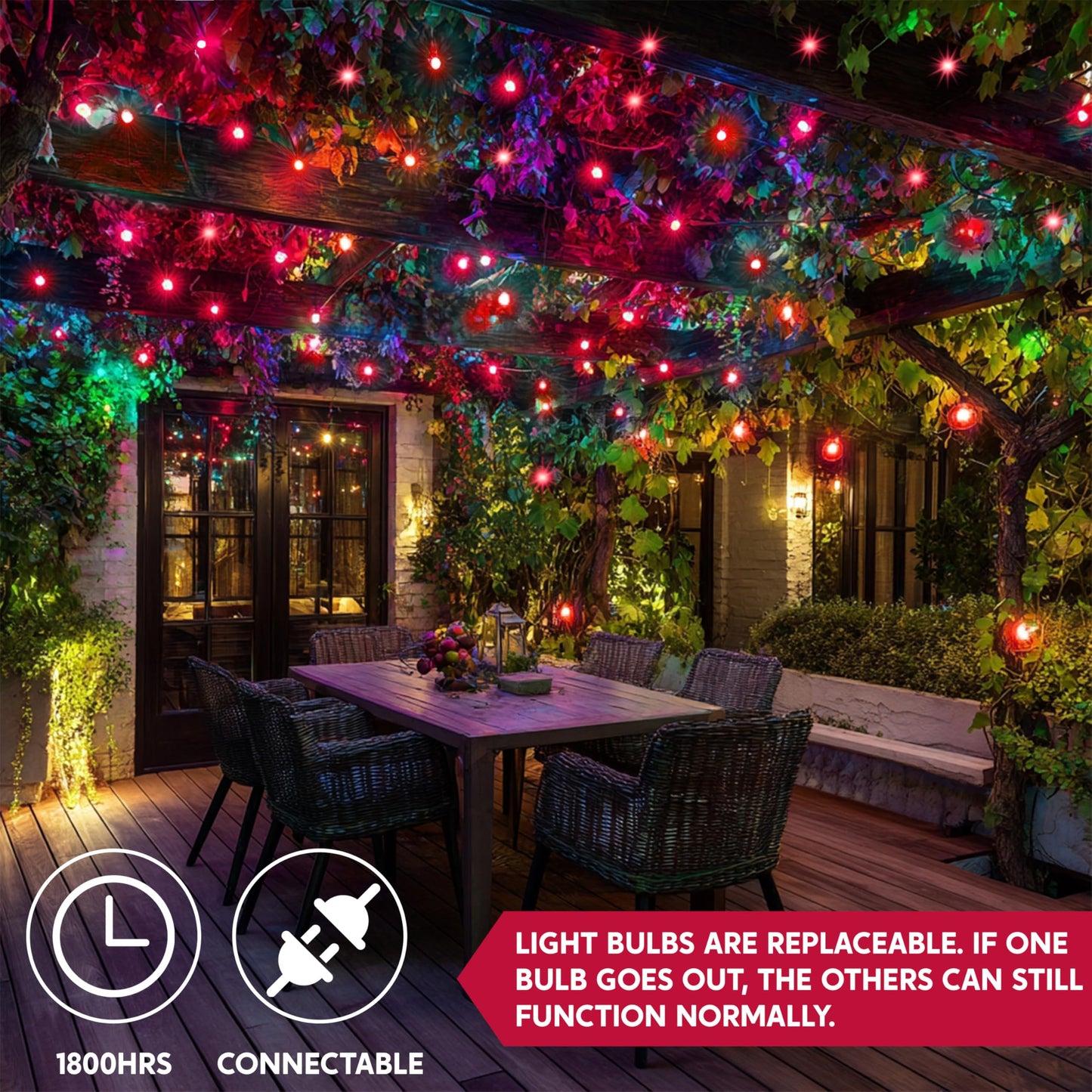 Joiedomi Outdoor Christmas Lights, 42.8Ft Red String Lights, 200 Count, Green Wire For Holiday Decorations