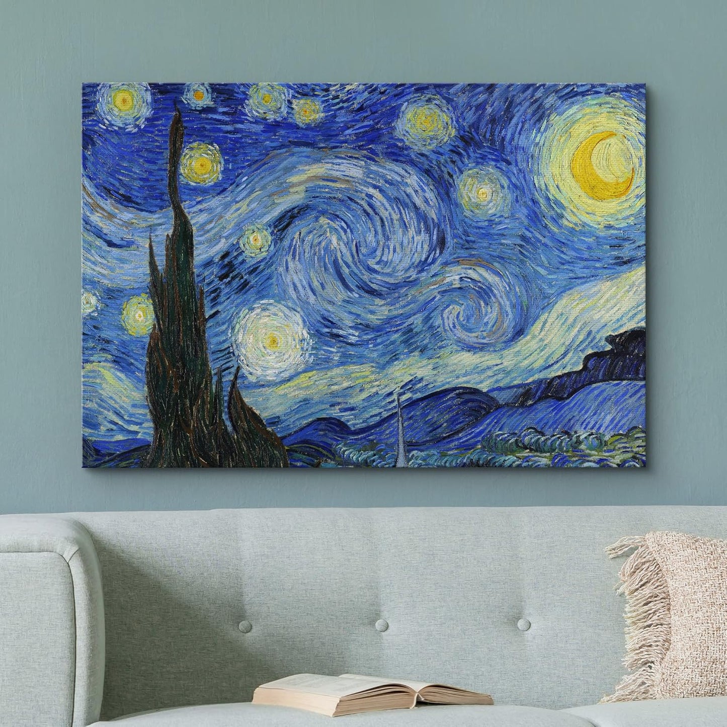 wall26 Canvas Print Wall Art Vincent Van Gogh's Starry Night Architecture & Maps Building Mixed Media Modern Art Urban for Living Room, Bedroom, Office - 16"x24"