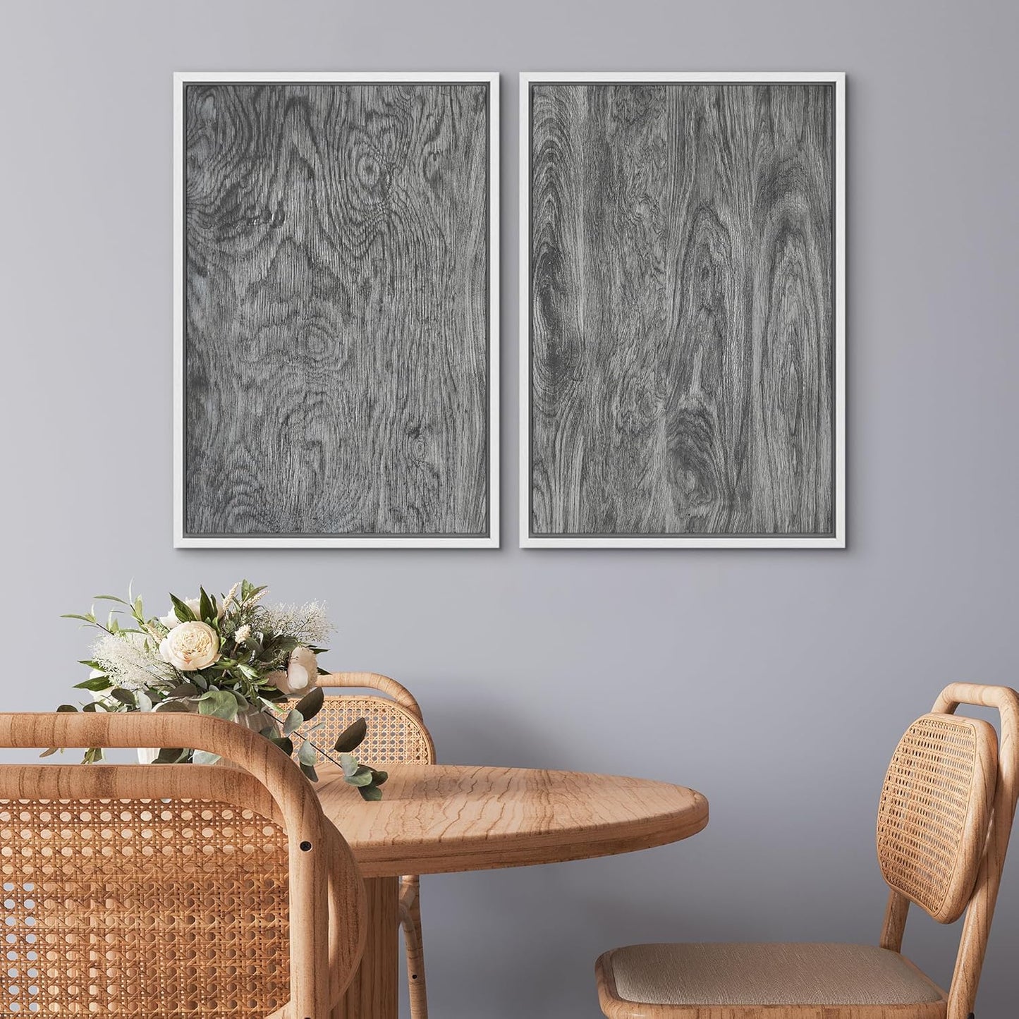 SIGNWIN Framed Canvas Print Wall Art Set Gray Wood Grain Rustic Abstract Illustrations Modern Art Minimal Decorative Nordic for Living Room, Bedroom, Office - 16"x24"x2 White