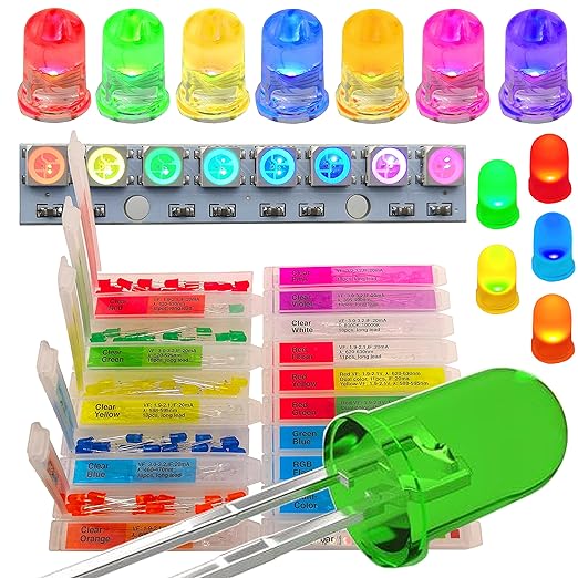 EEEEE (10 Types) 180 pcs Long Lead 5mm LED kit and LED diode Lights Emitting Diode LED Assortment Kit for Tiny Small led and Single led Light led 5mm led Lights led diode Lights diode led