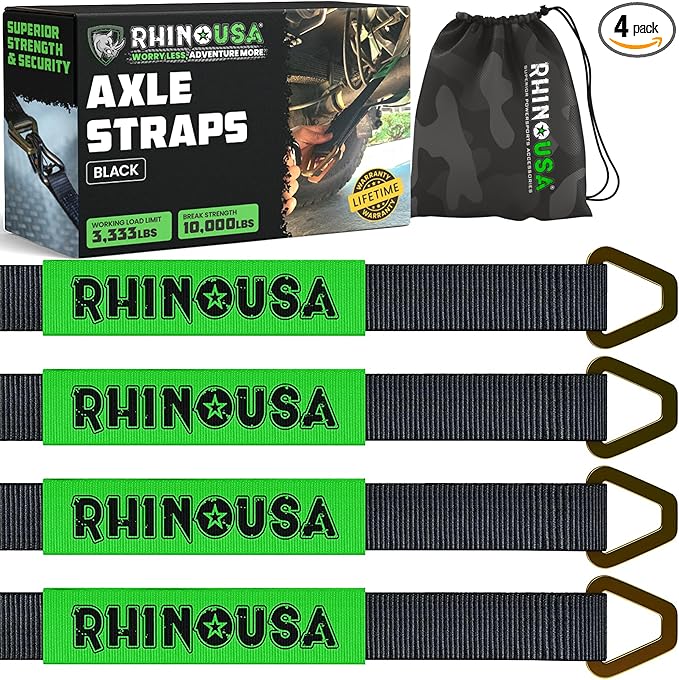 Rhino USA Axle Tie Down Straps - Lab Inspected 11,128lb. Break Strength - Heavy Duty Protective Sleeves & D Rings to Ensur...