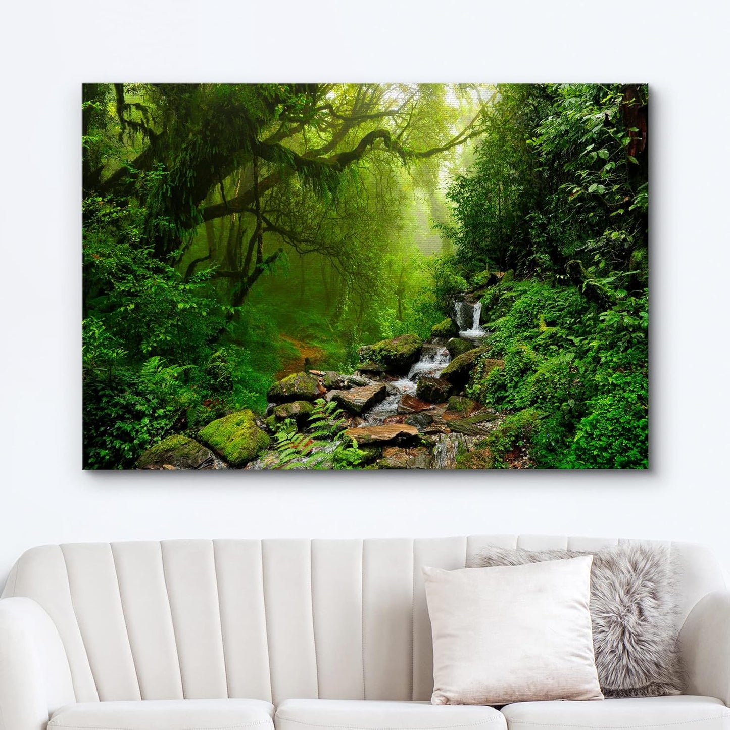 wall26 Canvas Print Wall Art Nepal Green Forest & Waterfall Nature Wilderness Photography Modern Art Rustic Scenic Colorful Multicolor for Living Room, Bedroom, Office - 32"x48"