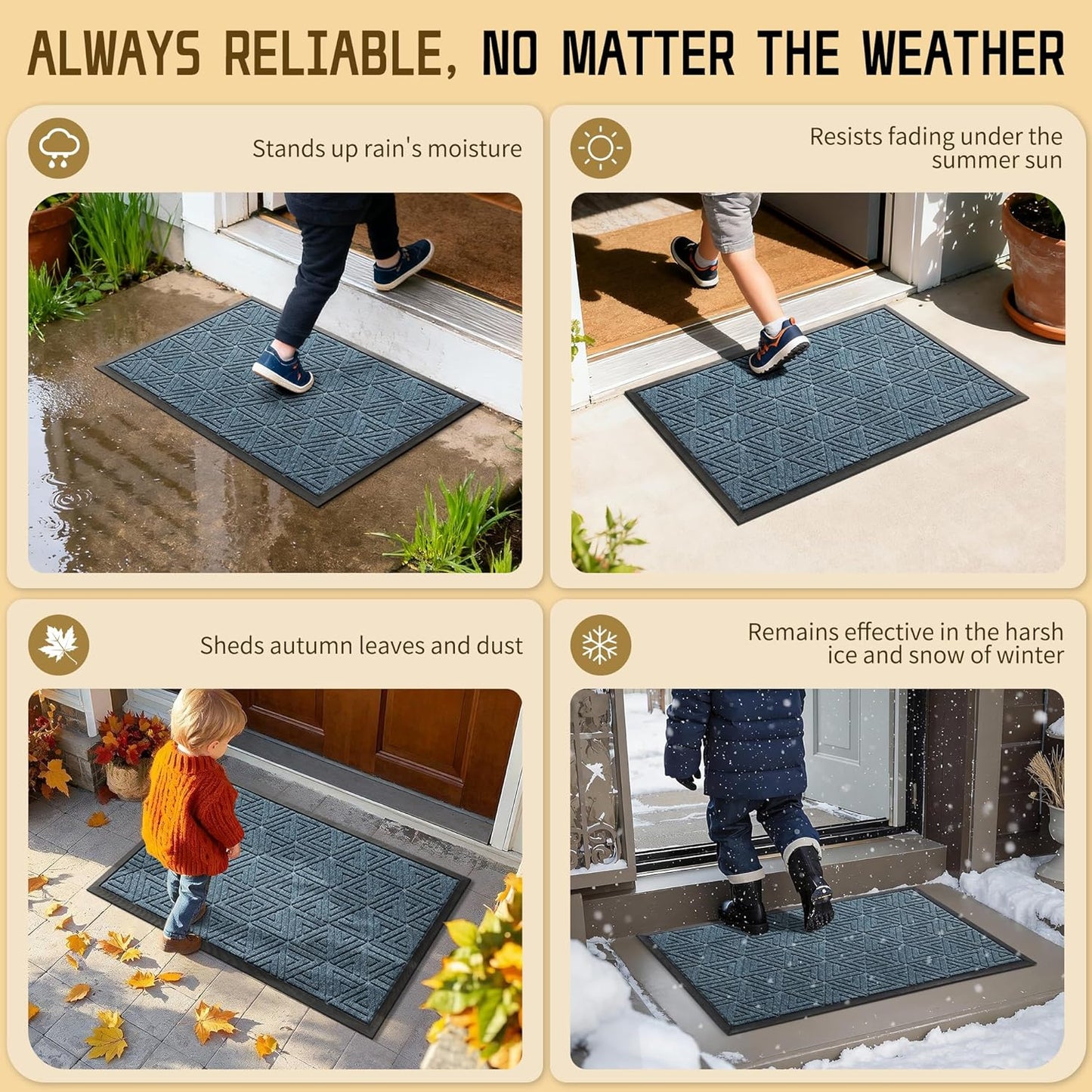Yimobra Extra Large Door Mat 60x36, All-Weather Waterproof Non-Slip Welcome Matt Outdoor, Heavy Duty Non Slip Doormat for Entryway for Patio and Garage Indoor, Easy Clean, Mix Blue
