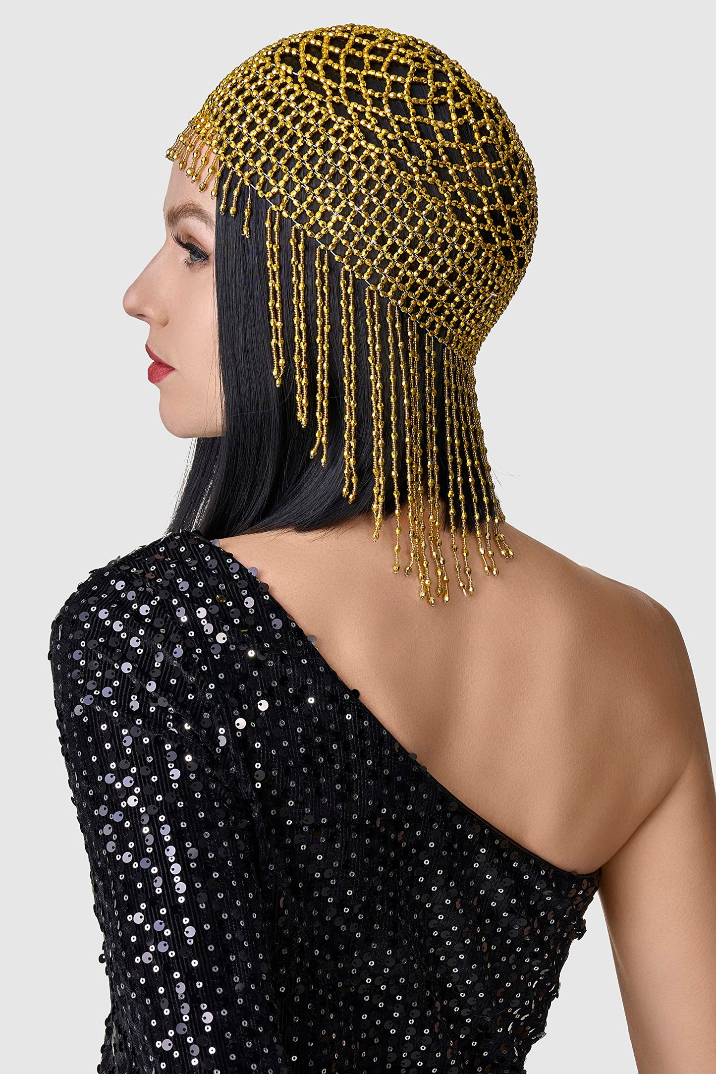 BABEYOND 1920s Beaded Cap - Roaring 20s Flapper & Cleopatra Headpiece for Gatsby Themed Party
