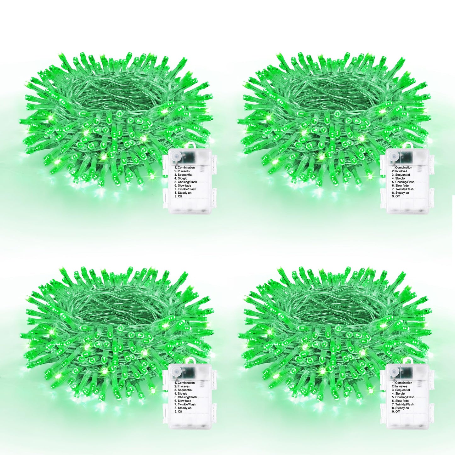 Lomotech Battery Operated Christmas Lights - 4 Pack Total 66Ft 200Leds String Lights 8 Modes Waterproof With Timer For Home  Garden  Party  Holiday  Tree Decoration (Clear Wire  Green)