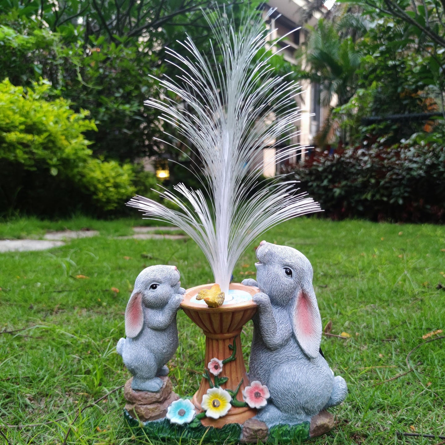 Rctticuu Solar Rabbit Garden Statues Outdoor Decor With Led Lights  Resin Rabbits Figurine Lights Decorations Colour Changing Fiber Optical Light  Outside Lawn Decor For Yard  Unique Housewarming Gift
