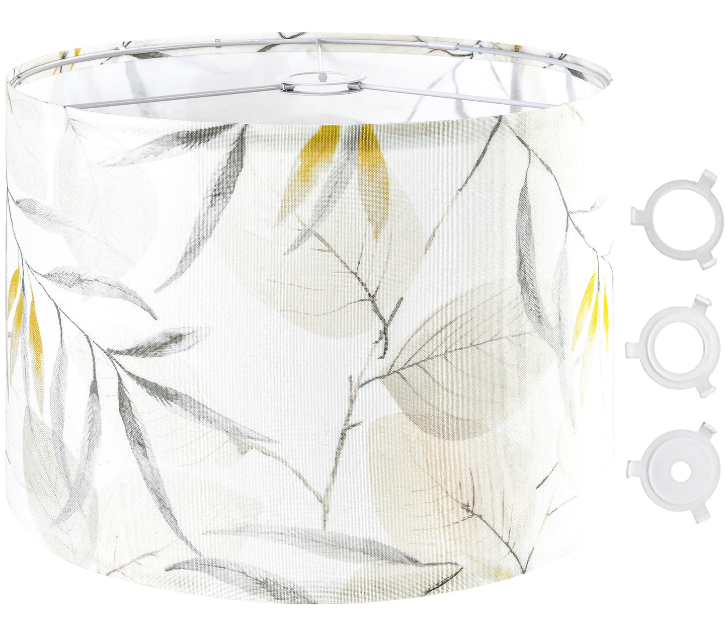 GO&SO Large Drum Lamp Shade, Leaf Pattern, 16inx16inx12in, Polyester Linen, E27 Base, Multicolour, DIY Assembly, Model G5-17-6DZT