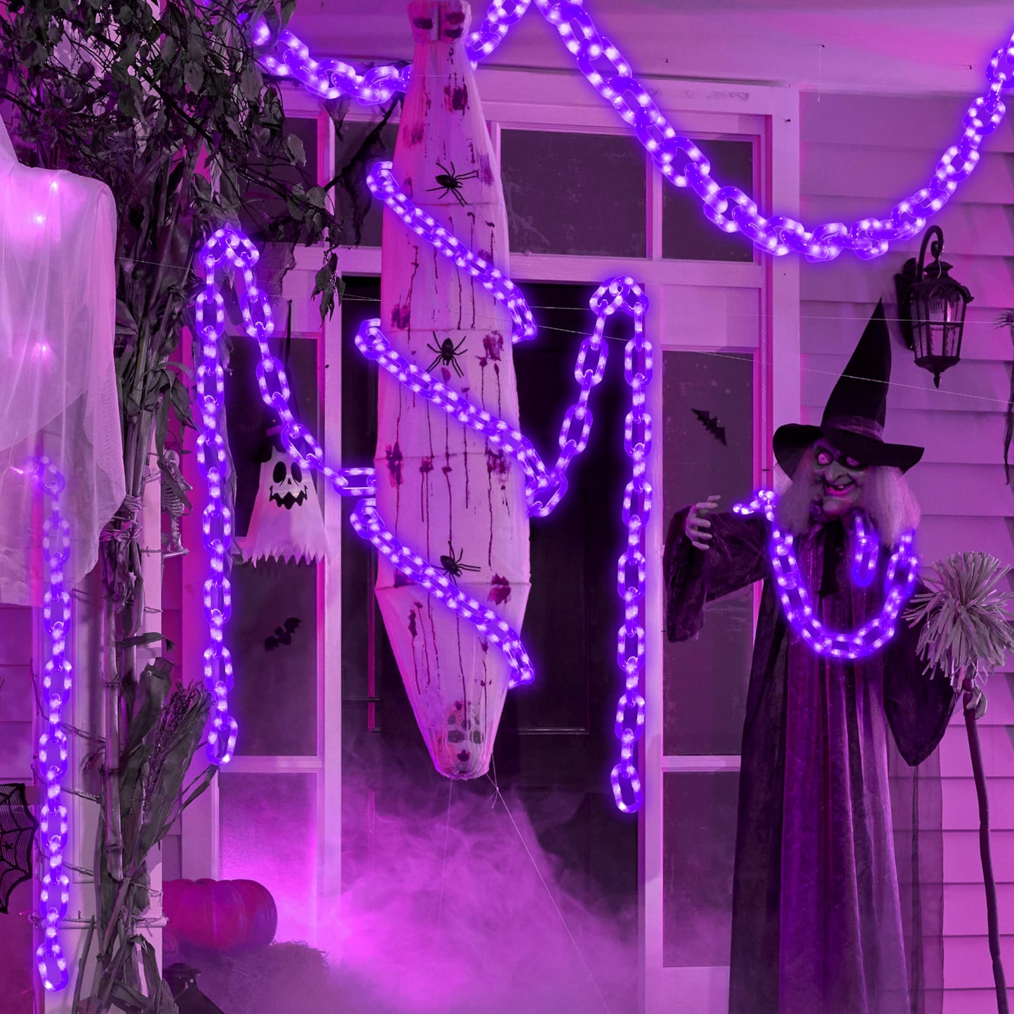 Joyin 8Ft Halloween String Lights Battery Powered Led Plastic Chain String Lights Waterproof  8 Lighting Modes  Timer Function  Led Light For Halloween Party Yard Pathway Indoor Outdoor Decor(Purple)