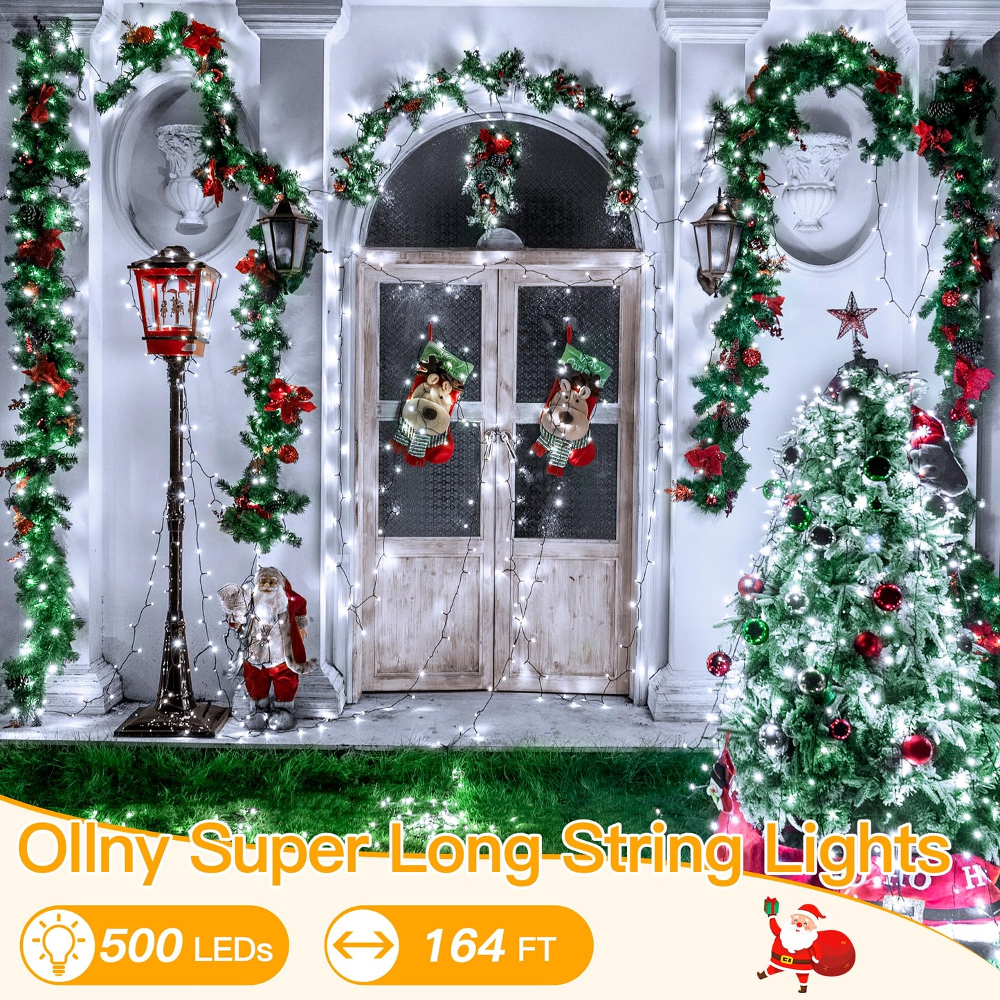 Ollny Christmas Lights, 500Led 164Ft Waterproof Cool White Tree Lights With Remote Timer, Model Hg-29V501C, 8 Modes For Outdoor Decor