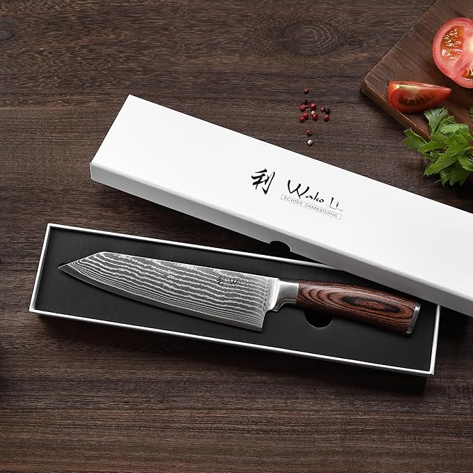 Wakoli EDIB Damascus Kiritsuke Chef Knife – 7.9-Inch Japanese Style Kitchen Knife | Genuine 67-Layer Damascus Steel Blade with VG10 Core | Ergonomic Pakkawood Handle | Professional Cooking Knife
