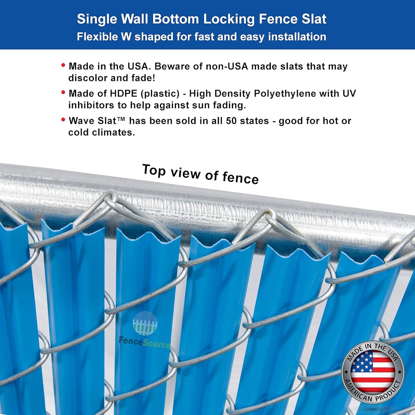 Wave Slat (9 Colors) Single Wall Bottom Locking Privacy Slat for 4', 5', 6', 7' and 8' Chain Link Fence (8 ft, Sky Blue)