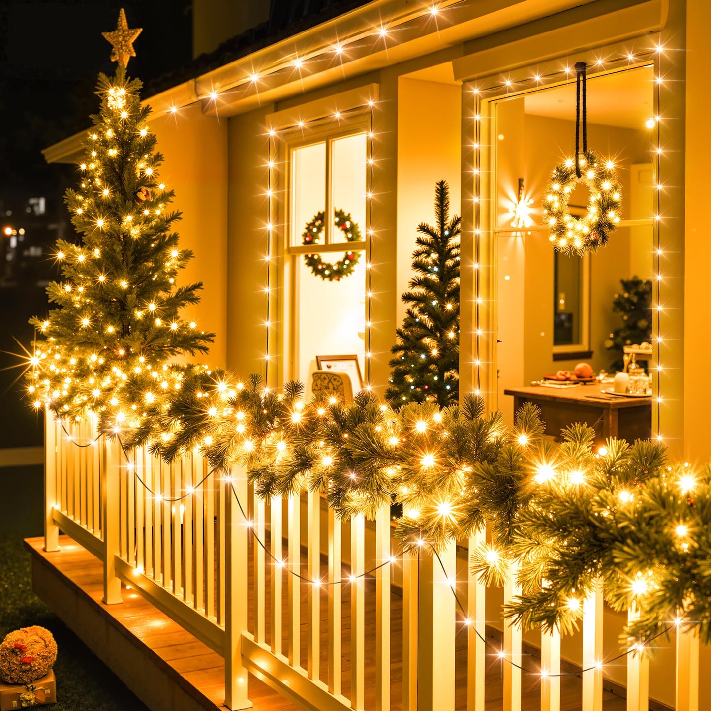 Larkvue 394Ft 1200 Leds String Lights With Remote  Waterproof Dimmable 8 Modes Christmas Tree Fairy Rope Light With Timer & Memory Function-Warm White