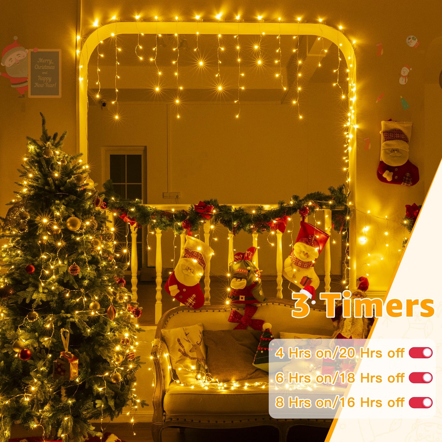 Ollny 720 Led Icicle Lights - Warm White Christmas Lights With Remote, 8 Modes, Waterproof, 60Ft For Indoor/Outdoor Decorations