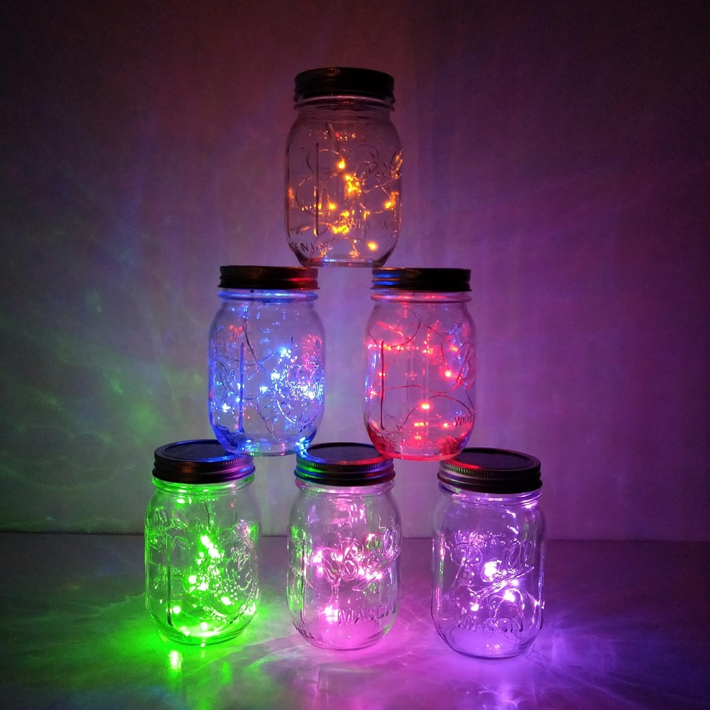 Decorman Solar Mason Jar Lid Lights, 6 Pack 10 LED Waterproof String Fairy Star Firefly Jar Lids Lights for Patio Garden Yard Lawn Party Wedding Christmas Decoration(Jars & Hangers Not Included)