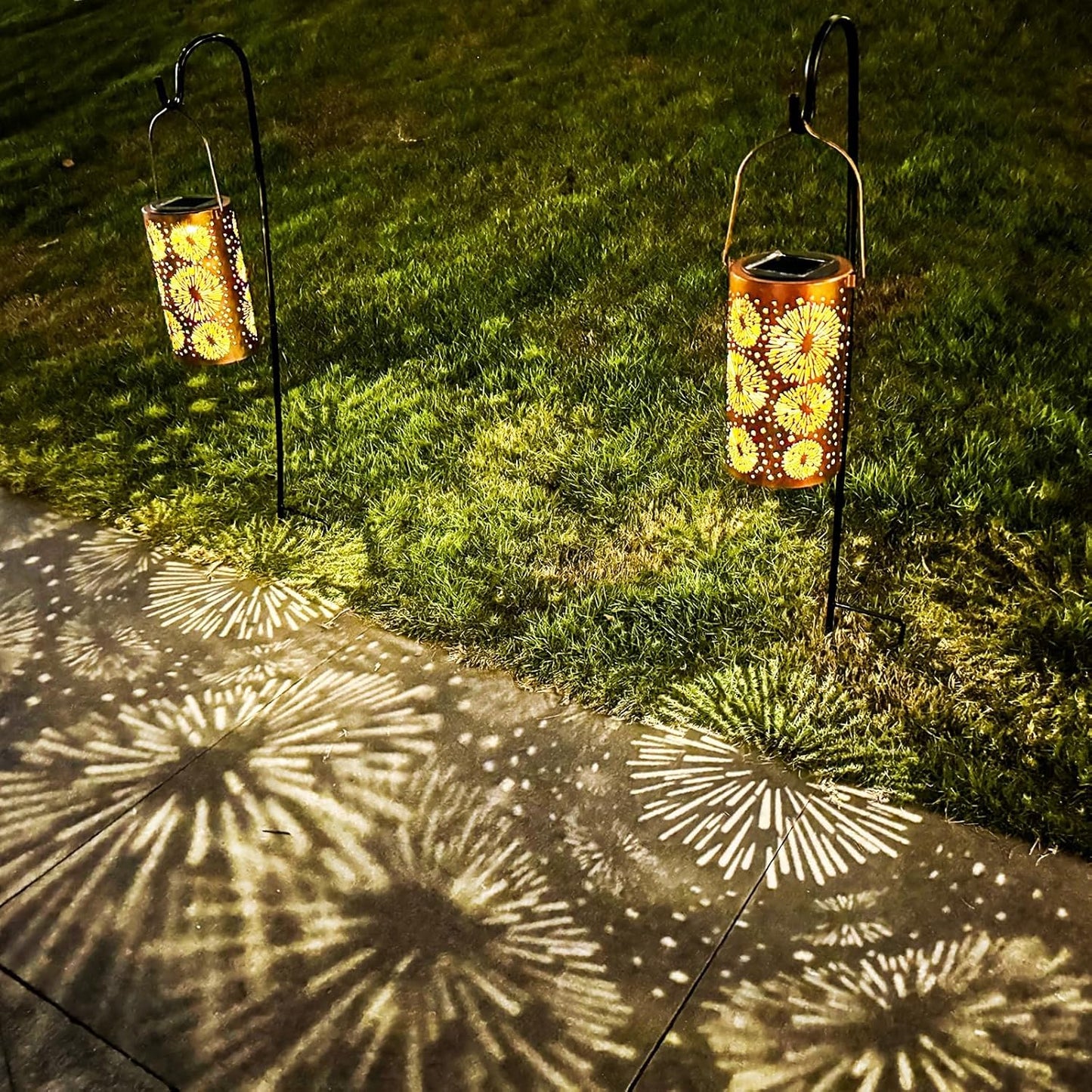 2 Pack Fireworks Birthday Gifts for Women Mom Grandma Solar Lanterns Outdoor Waterproof Garden Decor Metal Hanging LED Decorative Light for Patio Yard Lawn Backyard Front Porch Gardening Gifts