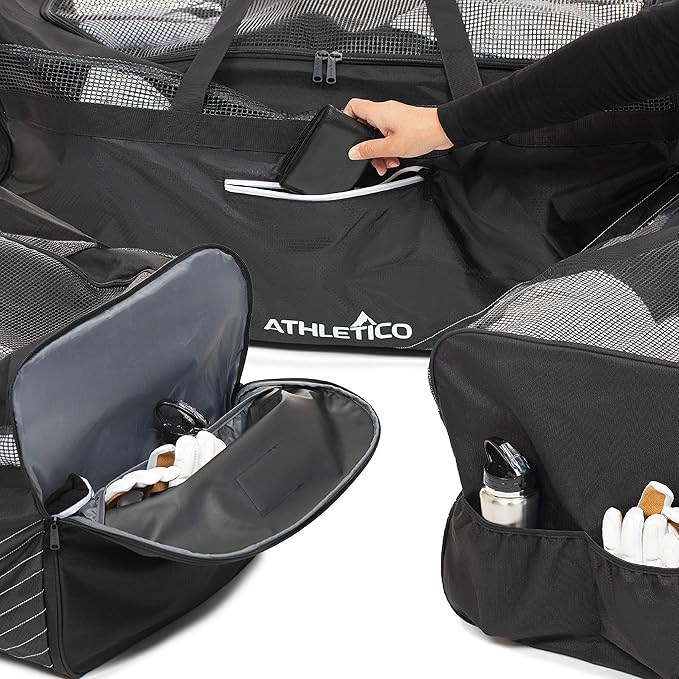 Athletico Hockey Duffle Bag - 35" Large Ice Hockey Duffel XXL Travel Bag for Equipment & Gear, with Included Organizer Caddy (Back)