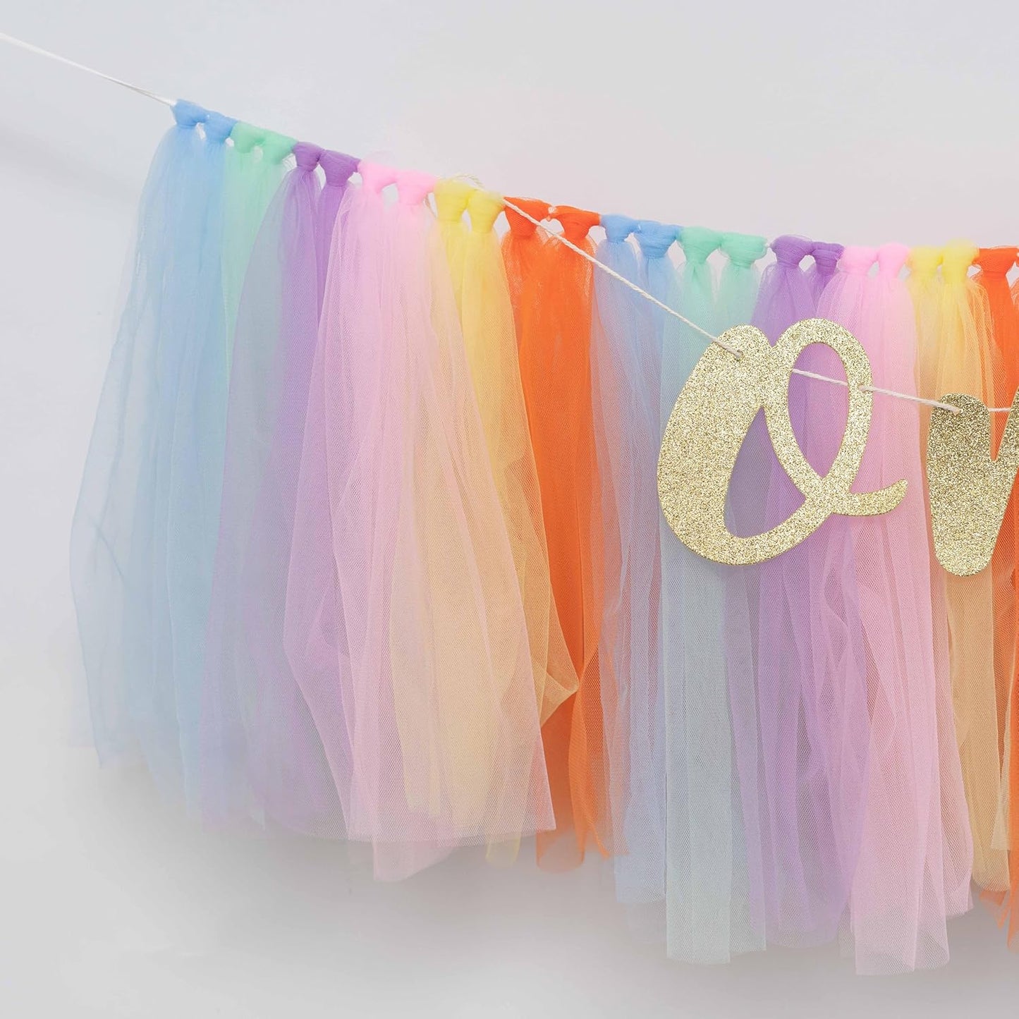 Rainbow High Chair Banner for 1st Birthday - Unicorn Theme Party Decoration with Tulle Tutu, Adjustable 'One' Pennant, 80in Ribbon - Baby Shower, Birthday, Thanksgiving