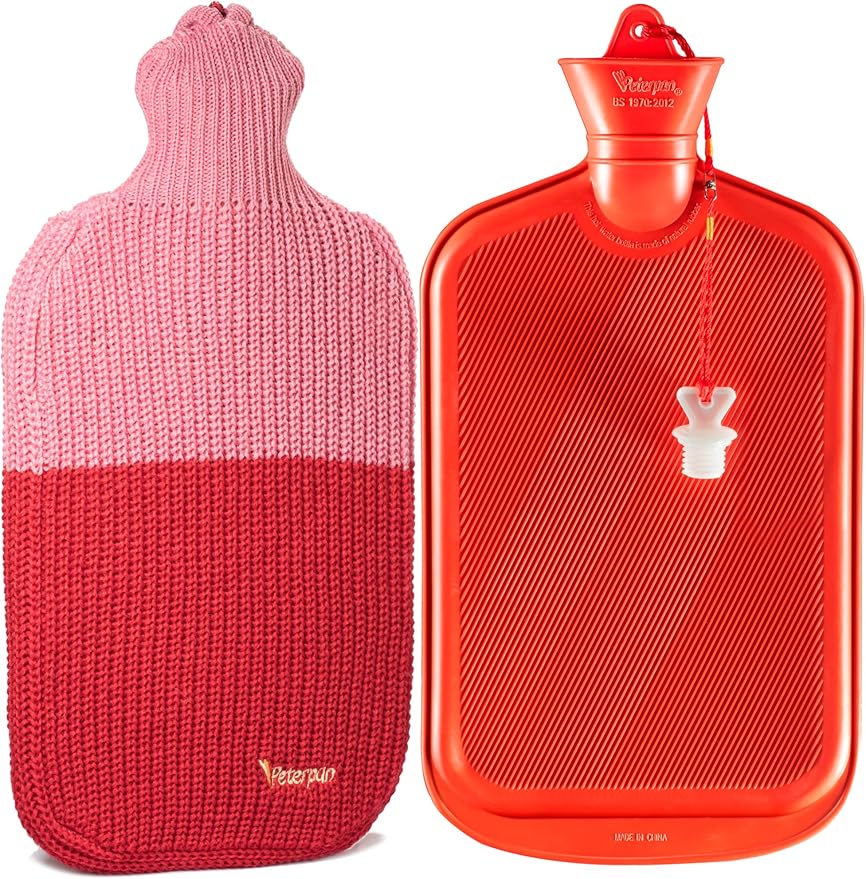 Peterpan Knit Rubber Hot Water Bottle with Wool Blend Cover, Size: XXX-Large, Hot Water Bottles for Pain Relief, BPA & PVC Free, 100 Fl Oz Capacity, Original, Wool Blend Hot Water Bottle, Pink & Red